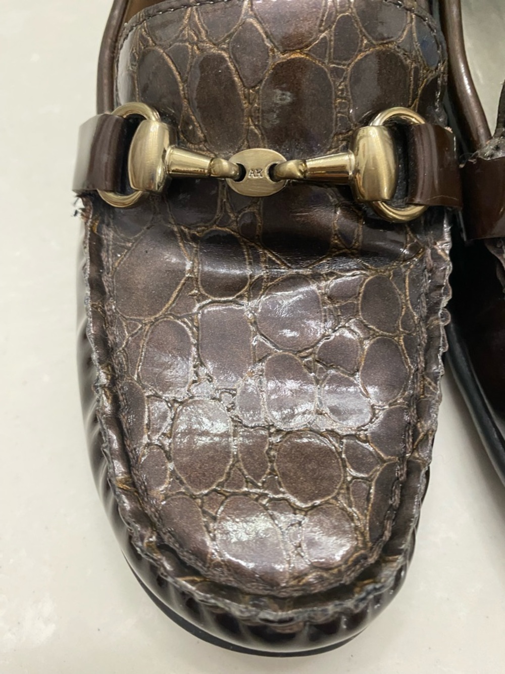 AK‎ Anne Klein Callahan Brown Croc Patent Horsebit Loafers iflex Size 7.5 - Picture 4 of 12